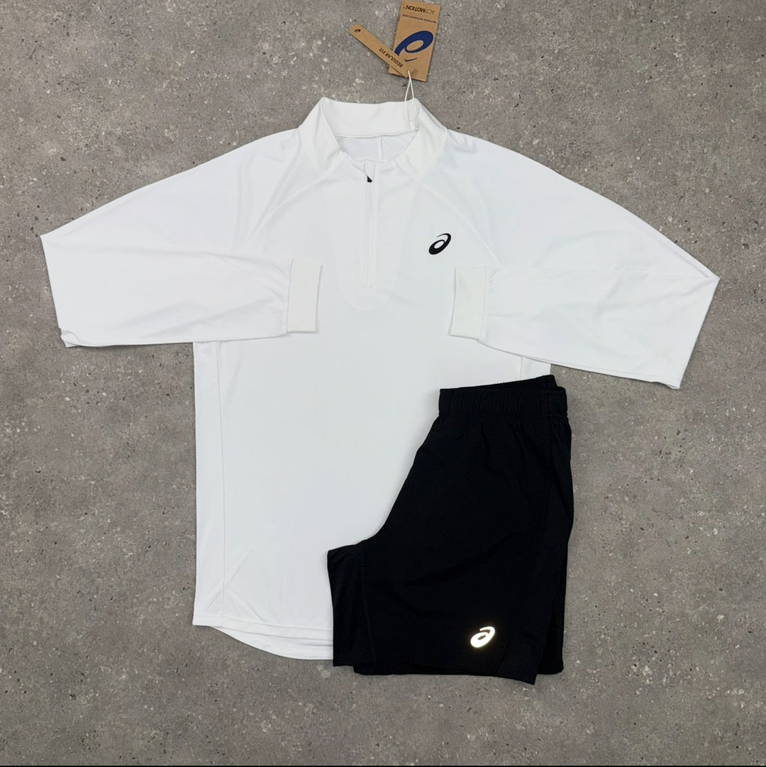 ASICS MATCH 1/4 ZIP TOP & SHORTS SET - WHITE/BLACK