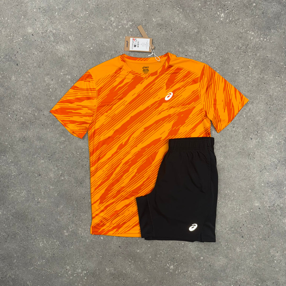 ASICS ALL OVER T-SHIRT & SHORTS SET YAMABUKI / BLACK
