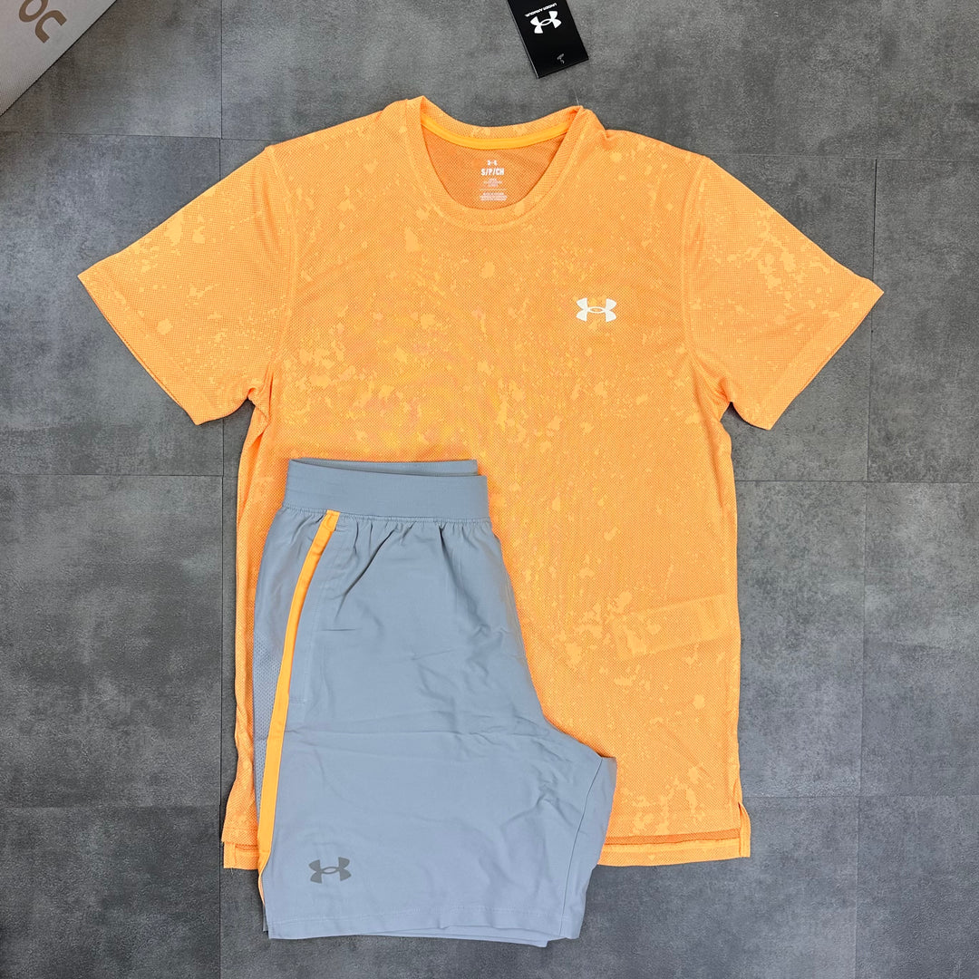 Under Armour Splash T-Shirt & Launch 7” Shorts Set Orange