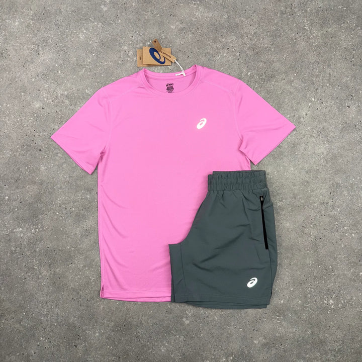 ASICS CORET-SHIRT & PANEL SHORTS SET - BUBBLEGUM PINK / GREY