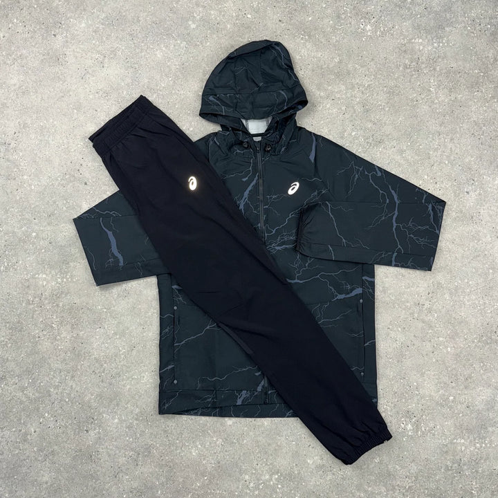 ASICS ENCHANTED WINDRUNNER JACKET & CORE WOVEN PANT SET - BLACK