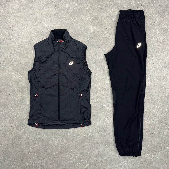 ASICS ROAD WINTER GILET & CORE WOVEN PANT SET - BLACK