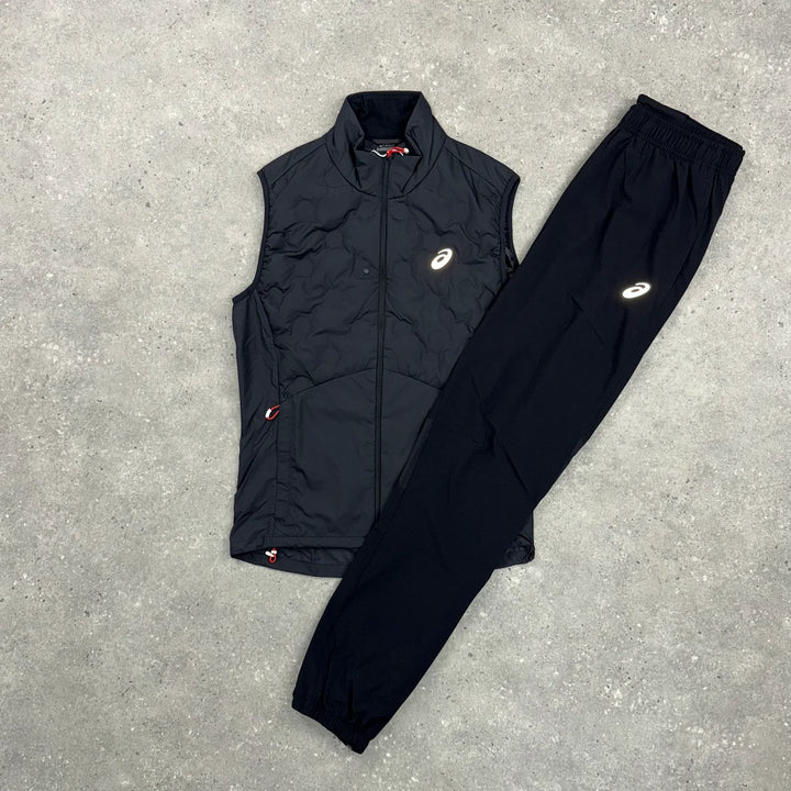 ASICS ROAD WINTER GILET & CORE WOVEN PANT SET - BLACK