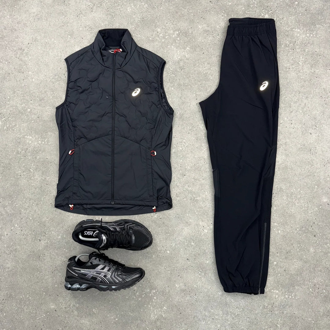 ASICS ROAD WINTER GILET & CORE WOVEN PANT SET - BLACK